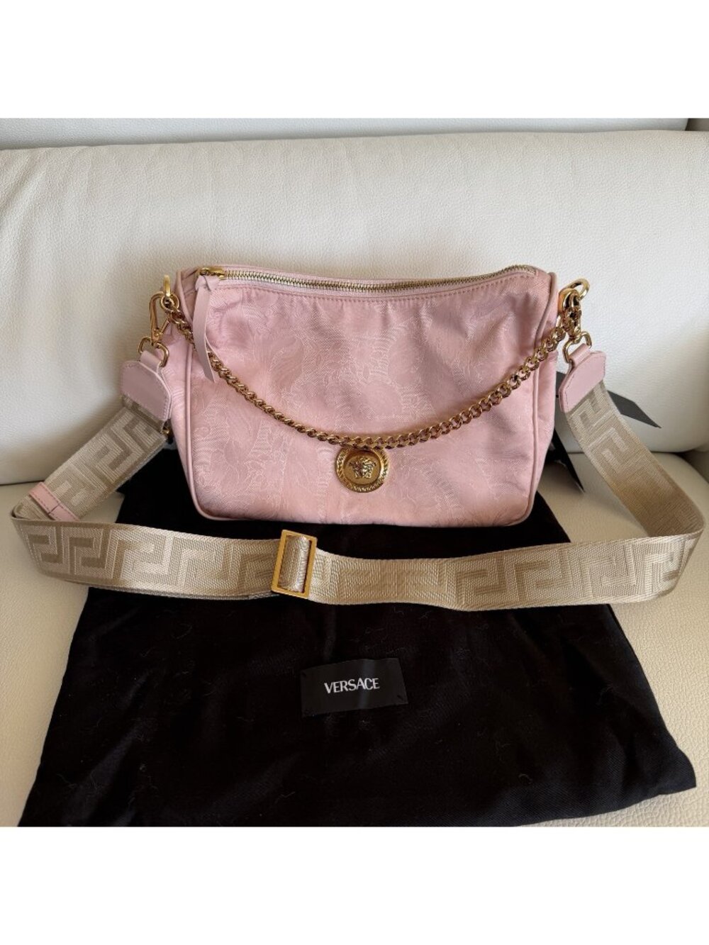 NEW VERSACE HOBO MEDUSA HEAD FLORAL LARGE SHOULDER BAG PINK